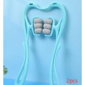Multifunctional Manual Six-wheel Neck Massager Massage Relieve Roller Massage Tool (Option: Blue 2PCS)